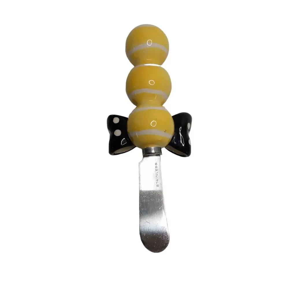 🐝Yellow Black Polka Dot Spreader Knife Cheese Butter Jam Whimsical Party Fun 🐝